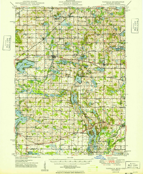 Vandalia, Michigan 1949 (1949) USGS Old Topo Map Reprint 15x15 MI Quad 278575