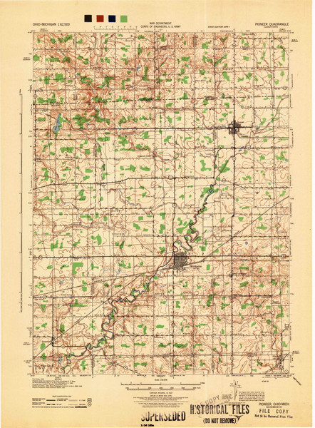 Pioneer, Michigan 1944 (1944) USGS Old Topo Map Reprint 15x15 MI Quad 227125