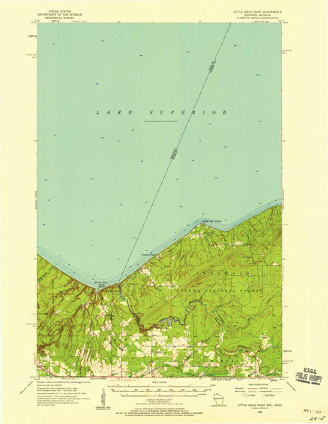Little Girls Point, Michigan 1956 (1958) USGS Old Topo Map Reprint 15x15 MI Quad 802865