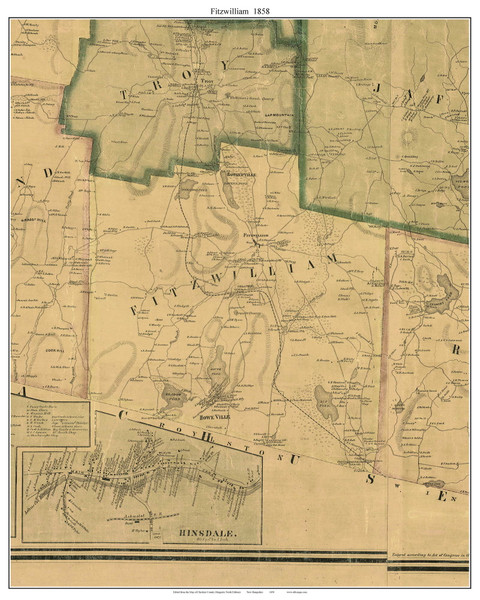 Fitzwilliam, New Hampshire 1858 Old Town Map Custom Print - Cheshire Co. - Original Magnetic North Edition
