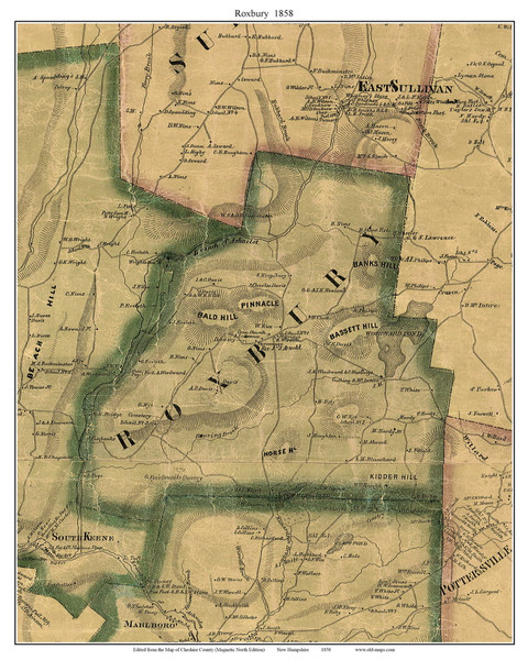 Roxbury, New Hampshire 1858 Old Town Map Custom Print - Cheshire Co. - Original Magnetic North Edition