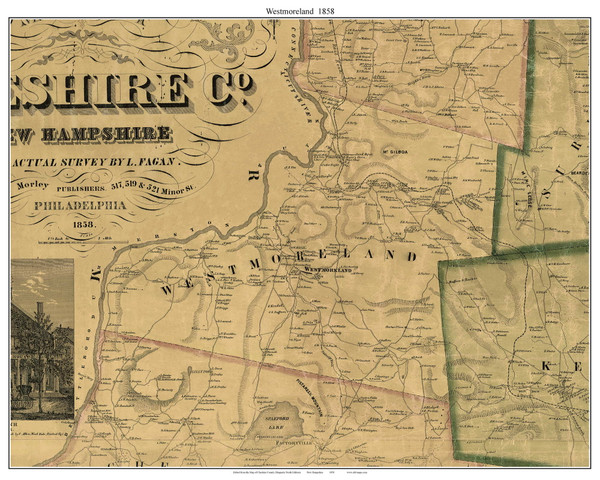 Westmoreland, New Hampshire 1858 Old Town Map Custom Print - Cheshire Co. - Original Magnetic North Edition