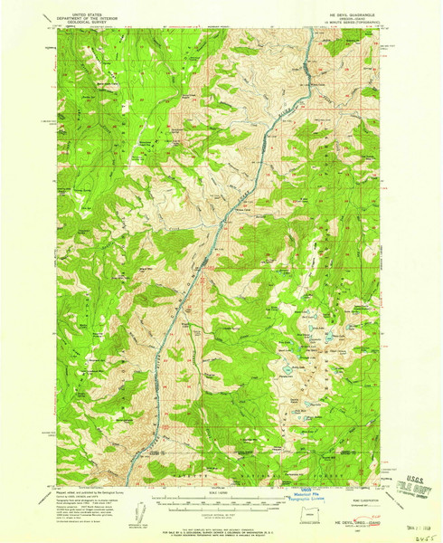 He Devil, Idaho 1957 (1958) USGS Old Topo Map Reprint 15x15 OR Quad 239105