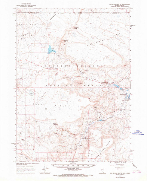 Big Spring Butte, Nevada 1966 (1968) USGS Old Topo Map Reprint 15x15 OR Quad 320718
