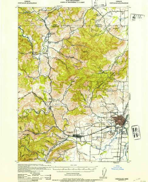 Corvallis, Oregon 1942 (1953) USGS Old Topo Map Reprint 15x15 OR Quad 282370