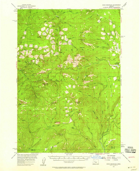 Echo Mountain, Oregon 1955 (1958) USGS Old Topo Map Reprint 15x15 OR Quad 282448