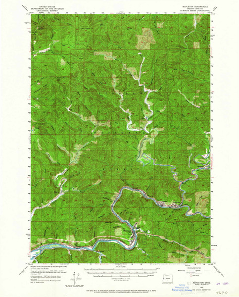 Mapleton, Oregon 1957 (1965) USGS Old Topo Map Reprint 15x15 OR Quad 282684