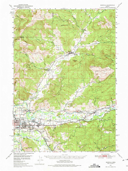 Marcola, Oregon 1950 (1975) USGS Old Topo Map Reprint 15x15 OR Quad 282687