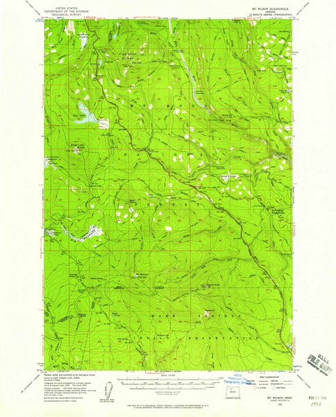 Mt. Wilson, Oregon 1956 (1958) USGS Old Topo Map Reprint 15x15 OR Quad 282754