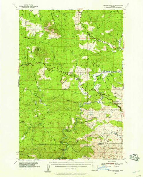 Saddle Mountain, Oregon 1955 (1957) USGS Old Topo Map Reprint 15x15 OR Quad 282859