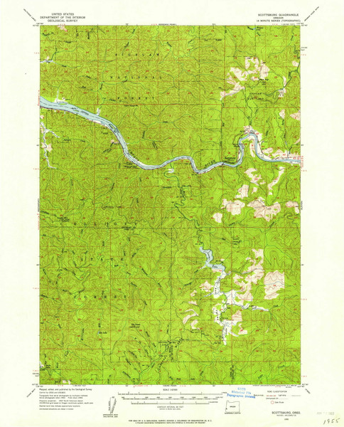 Scottsburg, Oregon 1955 (1957) USGS Old Topo Map Reprint 15x15 OR Quad 282873