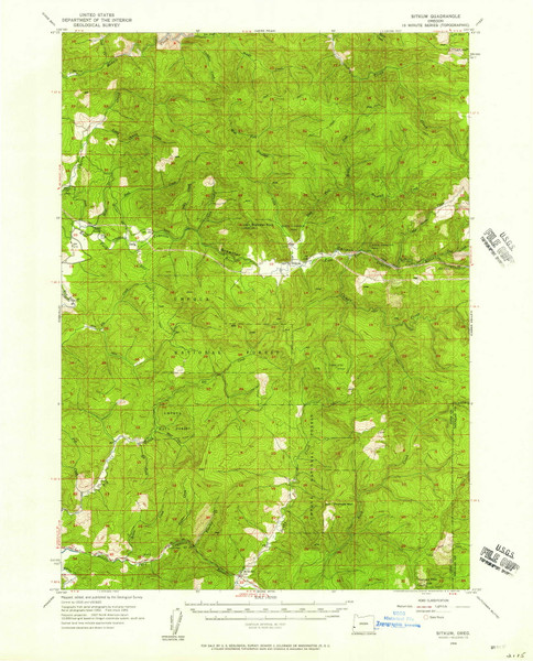 Sitkum, Oregon 1955 (1957) USGS Old Topo Map Reprint 15x15 OR Quad 282894