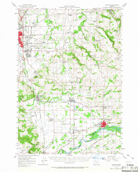 Stayton, Oregon 1957 (1967) USGS Old Topo Map Reprint 15x15 OR Quad 282912