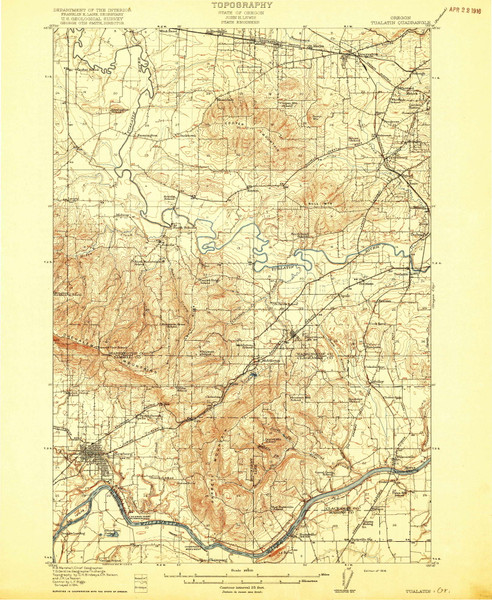 Tualatin, Oregon 1916 () USGS Old Topo Map Reprint 15x15 OR Quad 463417