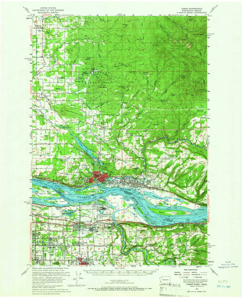 Camas, Washington 1954 (1966) USGS Old Topo Map Reprint 15x15 OR Quad 240317