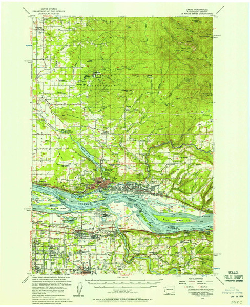 Camas, Washington 1954 (1958) USGS Old Topo Map Reprint 15x15 OR Quad 240318