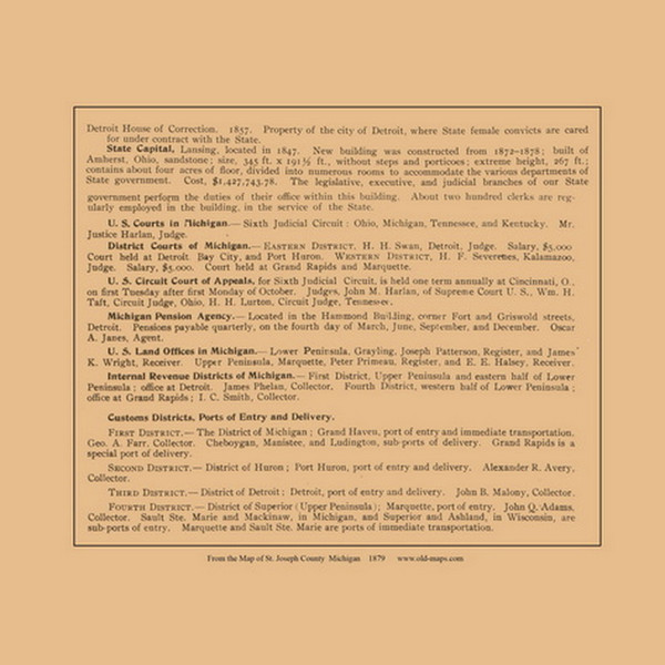 Narrative of Government Information, Michigan 1897 Old Town Map Custom Print - St. Joseph Co.