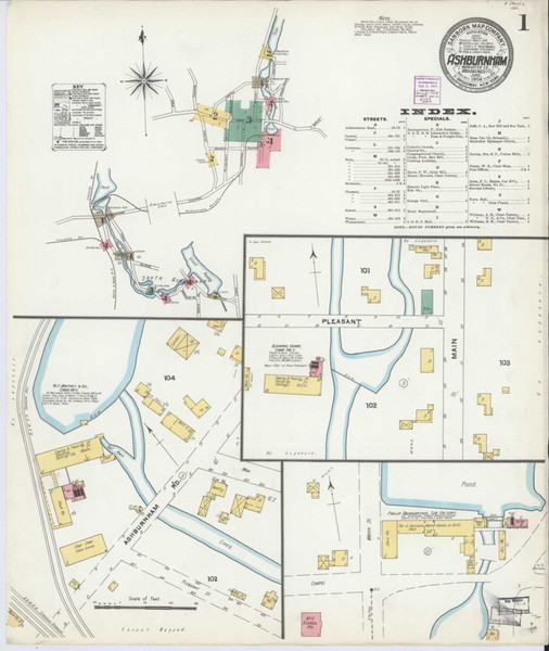 Ashburnham Massachusetts 1904 - Fire Insurance Index - Old Map Reprint