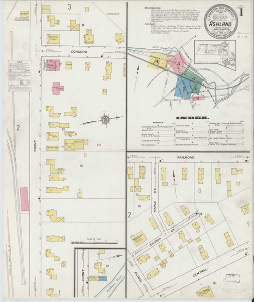 Ashland Massachusetts 1912 - Fire Insurance Index - Old Map Reprint