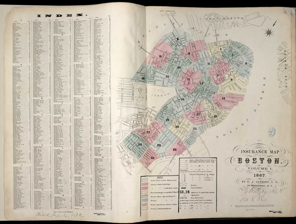 Boston Massachusetts 1867 V1 - Fire Insurance Index - Old Map Reprint