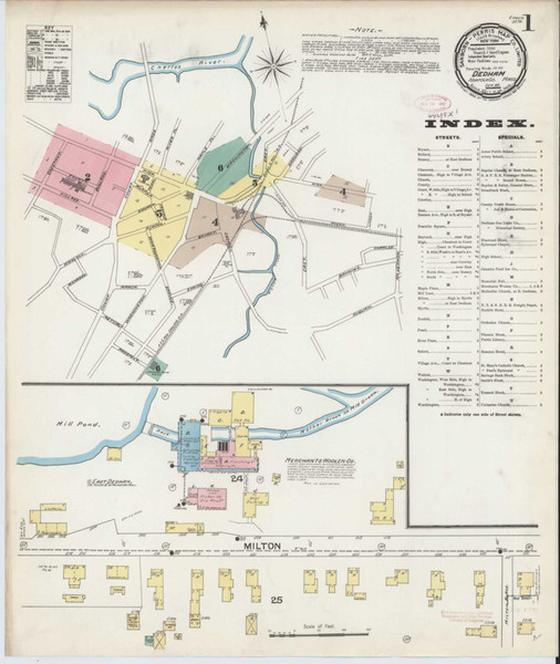 Dedham Massachusetts 1892 - Fire Insurance Index - Old Map Reprint