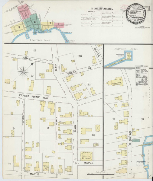 Edgartown Massachusetts 1892 - Fire Insurance Index - Old Map Reprint