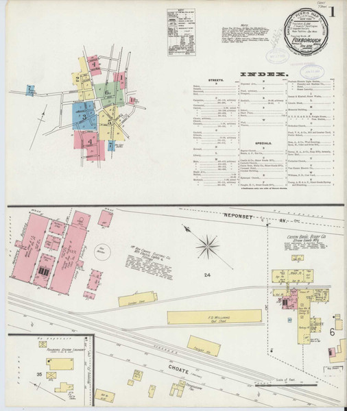 Foxboro Massachusetts 1898 - Fire Insurance Index - Old Map Reprint