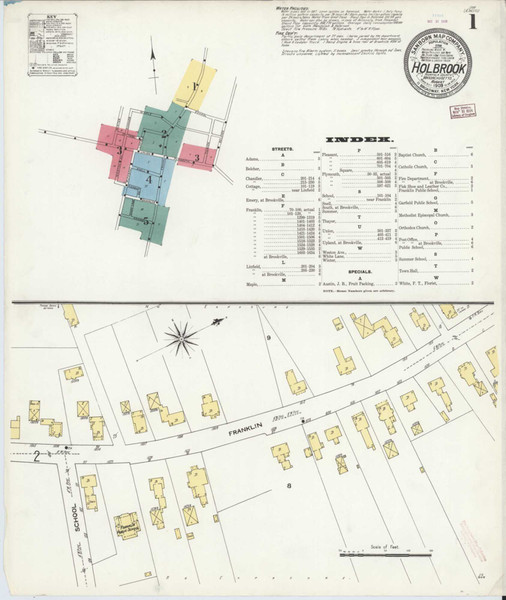 Holbrook Massachusetts 1909 - Fire Insurance Index - Old Map Reprint