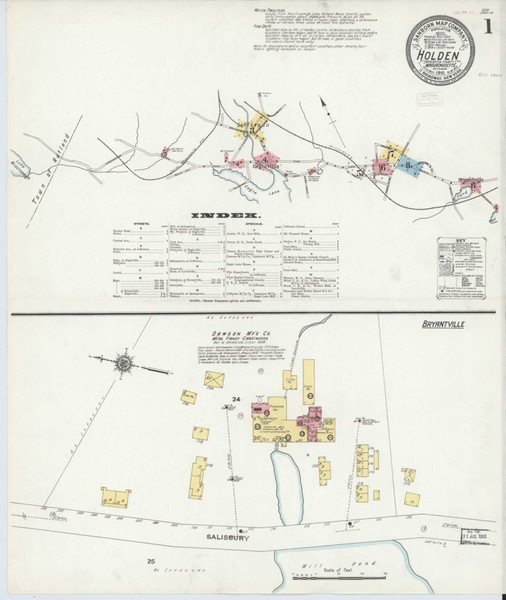 Holden Massachusetts 1910 - Fire Insurance Index - Old Map Reprint