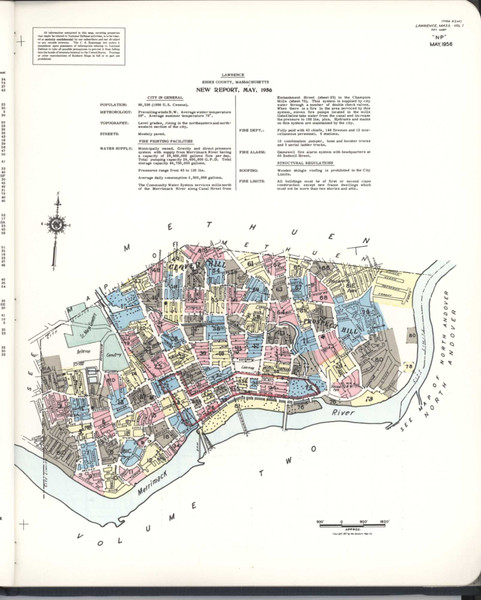 Lawrence Massachusetts 1956 V1 - Fire Insurance Index - Old Map Reprint
