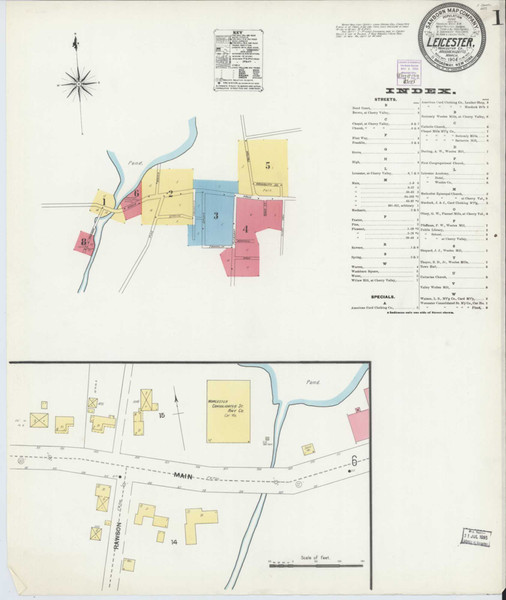 Leicester Massachusetts 1904 - Fire Insurance Index - Old Map Reprint