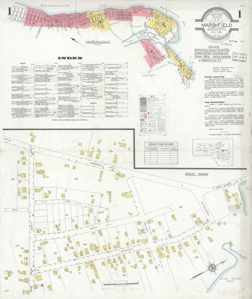 Marshfield Massachusetts 1933 - Fire Insurance Index - Old Map Reprint