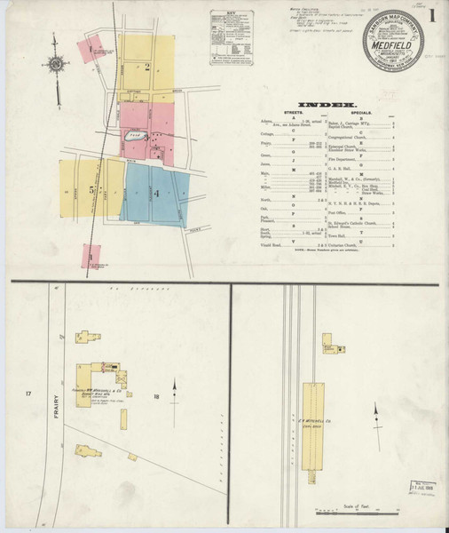 Medfield Massachusetts 1911 - Fire Insurance Index - Old Map Reprint