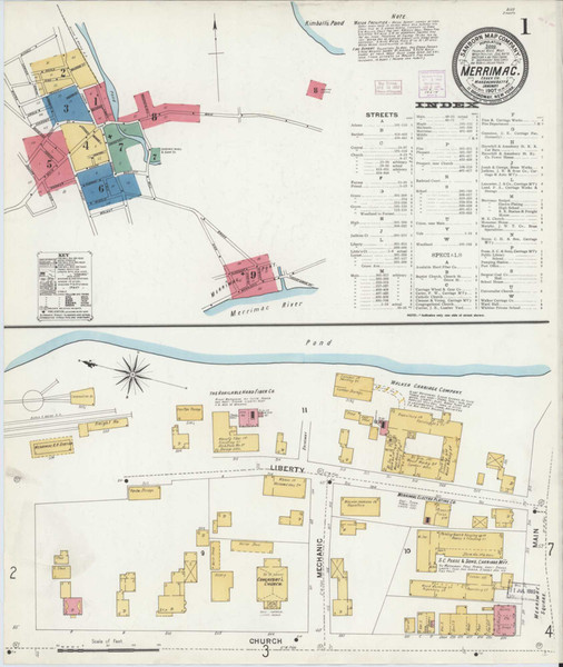Merrimac Massachusetts 1907 - Fire Insurance Index - Old Map Reprint