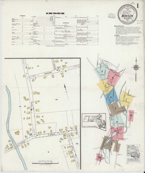 Monson Massachusetts 1918 - Fire Insurance Index - Old Map Reprint