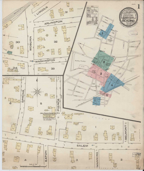 Reading Massachusetts 1885 - Fire Insurance Index - Old Map Reprint