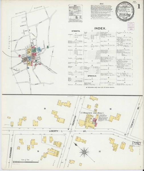 Rockland Massachusetts 1901 - Fire Insurance Index - Old Map Reprint