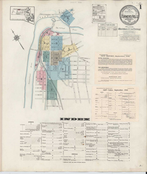 Turners Falls Massachusetts 1940 - Fire Insurance Index - Old Map Reprint