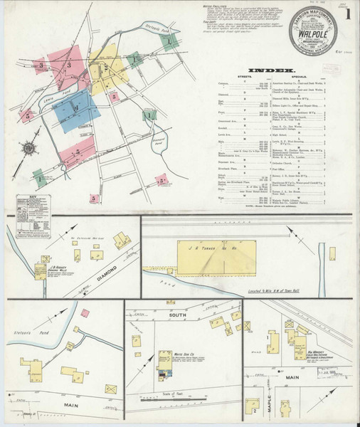 Walpole Massachusetts 1911 - Fire Insurance Index - Old Map Reprint