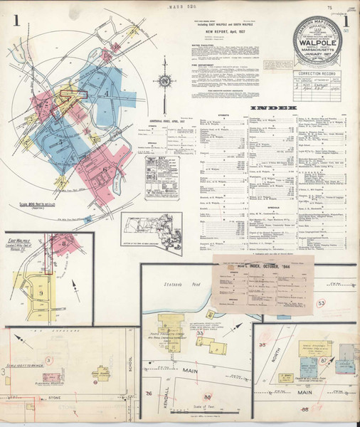 Walpole Massachusetts 1944 - Fire Insurance Index - Old Map Reprint