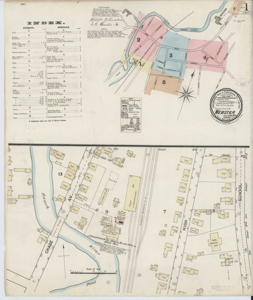 Webster Massachusetts 1888 - Fire Insurance Index - Old Map Reprint