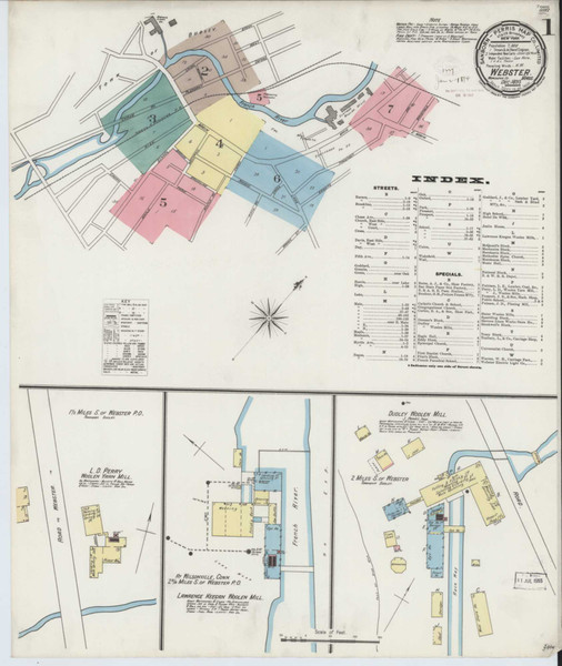 Webster Massachusetts 1893 - Fire Insurance Index - Old Map Reprint
