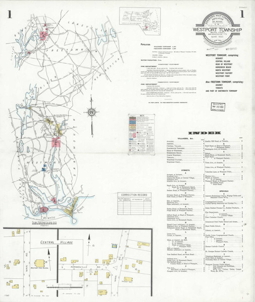 Westport Township Massachusetts 1933 - Fire Insurance Index - Old Map Reprint