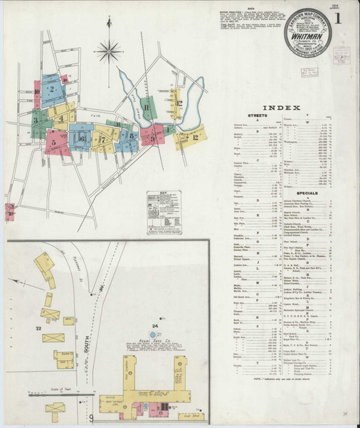 Whitman Massachusetts 1905 - Fire Insurance Index - Old Map Reprint