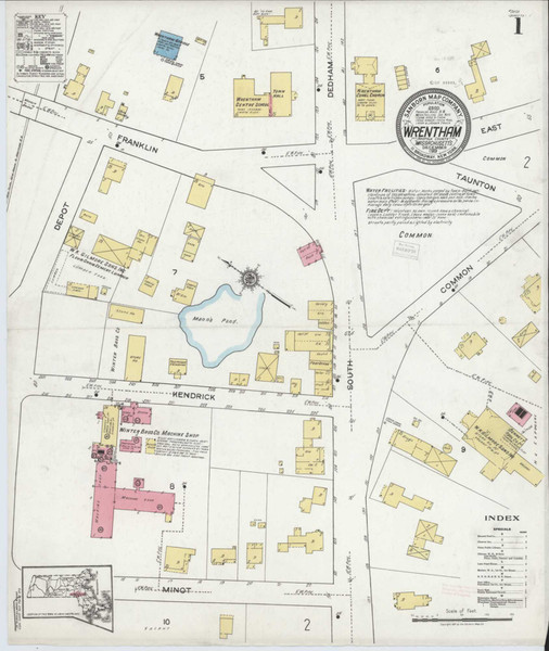 Wrentham Massachusetts 1919 - Fire Insurance Index - Old Map Reprint