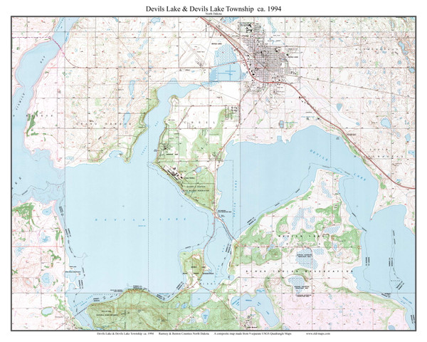 Devils Lake and Devils Lake Town 1994 - Custom USGS Old Topo Map - North Dakota
