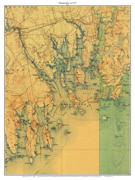 Pleasant Bay 1917 - Custom USGS Old Topo Map - Maine