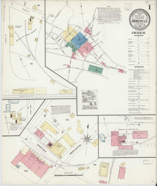 Abbeville South Carolina 1906 - Fire Insurance Index - Old Map Reprint