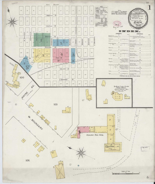Aiken South Carolina 1894 - Fire Insurance Index - Old Map Reprint