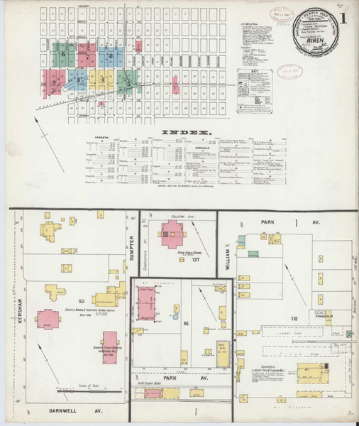 Aiken South Carolina 1899 - Fire Insurance Index - Old Map Reprint